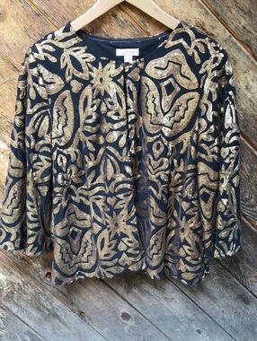 Joan Rivers Jacket Black Gold Sequinned Large